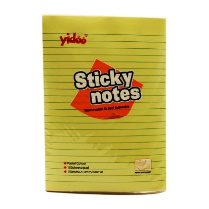 Picture of Stickey Note - Yidoo - Lined - 150 x 210 Mm - 6 x 8 - Yellow - Model A07L