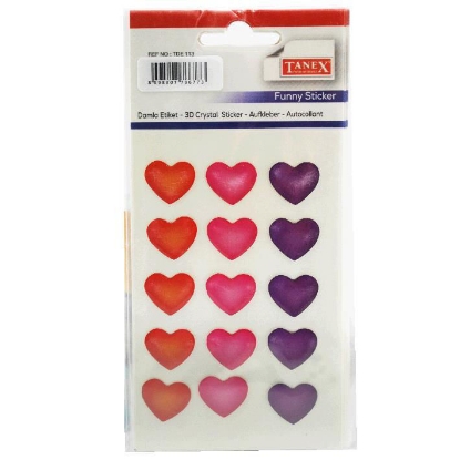 Picture of  Sticker - Tanex - Prominent Hearts - 15 Pcs - On 1 Sheet - Model TDE