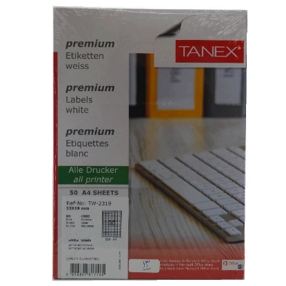 Picture of COMPUTER LABEL TANEX WHITE 33 × 19 MM 50 SHEETS A4 / 90 MODEL / 90 TW-2319