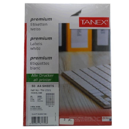 Picture of COMPUTER LABEL TANEX WHITE 52.5 × 21.2 MM 50 SHEETS A4 / 56 MODEL TW-2321