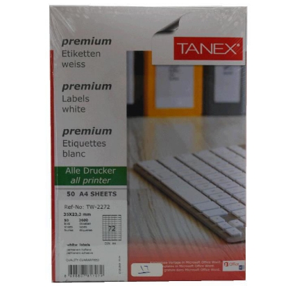 Picture of COMPUTER LABEL TANEX WHITE 35 × 23.3 MM 50 SHEETS A4 / 72 MODEL 72 TW-2272