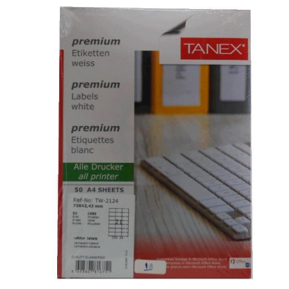 Picture of COMPUTER LABEL TANEX WHITE 70 × 42.43 MM 50 SHEETS A4 / 21 MODEL 21 TW-2124