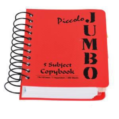 Picture of UNIVERSITY NOTEBOOK PICCOLO JUMBO WIRED 200 PAPERS 5 SEPARATORS LINED PLASTIC COVER A7