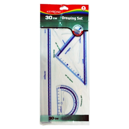Picture of Engineering Set , Key Road, Transparent , 4 Pcs ( Ruler 30 cm + 2 Triangle + Protractor) , Model KR971429