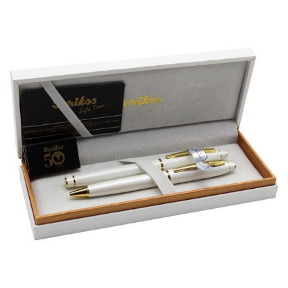 Picture of SCRIKSS NOBLE FOUNTAIN PEN + BALL PEN + 3 CARTRIDGES SET 35 WHITE GOLD IN PREMIUM MODEL 76146  