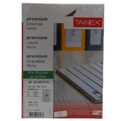 Picture of COMPUTER LABEL TANEX WHITE 105 × 23 MM 50 SHEETS A4 / 24 MODEL 24 TW-2224