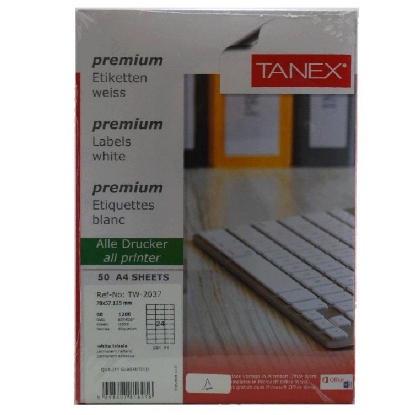 Picture of COMPUTER LABEL TANEX WHITE 70 × 37.1 MM 50 SHEETS A4 / 24 MODEL TW-2037