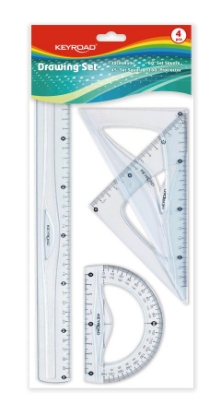 Picture of  Engineering Set, Key Road  , Transparent , 4 pieces ( Ruler 30 Cm + 2 Triangles + Protractor) , Model KR971068