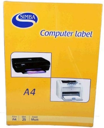 Picture of COMPUTER LABLE SIMBA 1 / A4 ORANGE 25 SHEET 