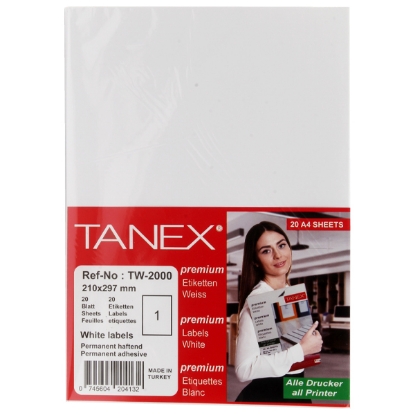 Picture of TANEX COMPUTER STICKER WHITE 20 PAPERS 297 × 210 MM 1 / A4 MODEL TW2000