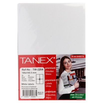 Picture of TANEX COMPUTER STICKER WHITE 20 PAPERS 105 × 148.5 MM / 4 A4 TW-2204