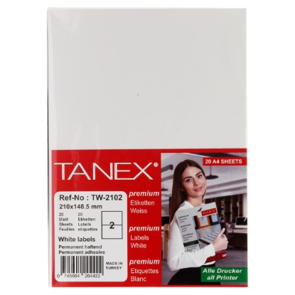 Picture of TANEX COMPUTER STICKER WHITE 20 PAPERS 210 × 148.5 MM / 2 A4 TW-2102