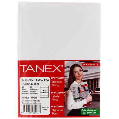 Picture of TANEX COMPUTER STICKER WHITE 20 PAPERS 70 × 42.43 MM / 21 A4 TW 2124